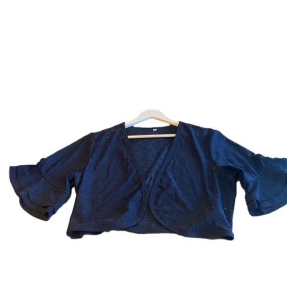 NWT Black 3/4 Ruffle Sleeve Cropped Open Bolero Cardigan - Picture 4 of 13
